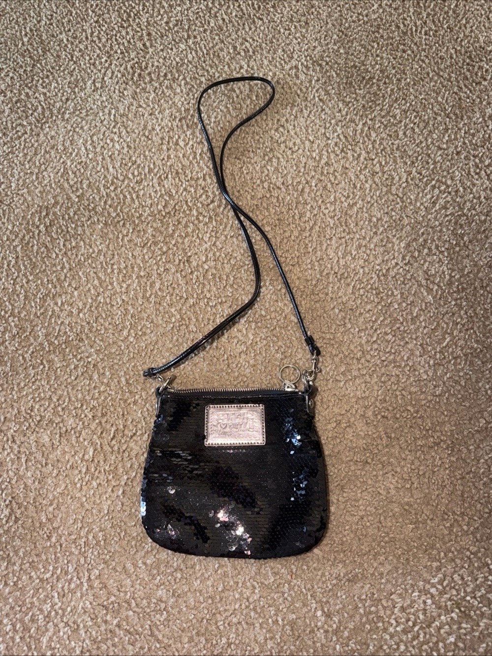 Coach Black Sequin Crossbody Bag with Silver Plaque
